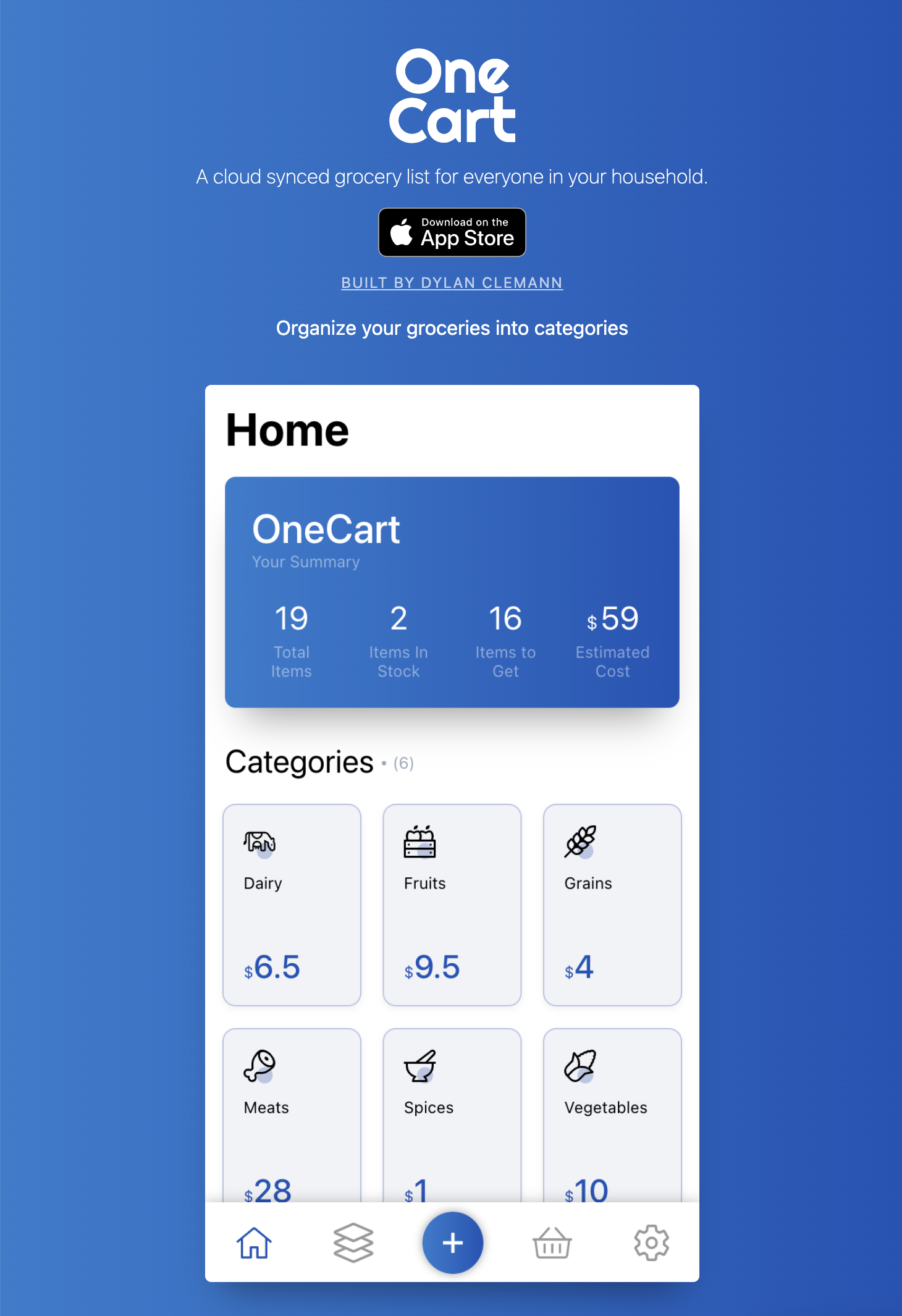 Screenshot of the OneCart splash page