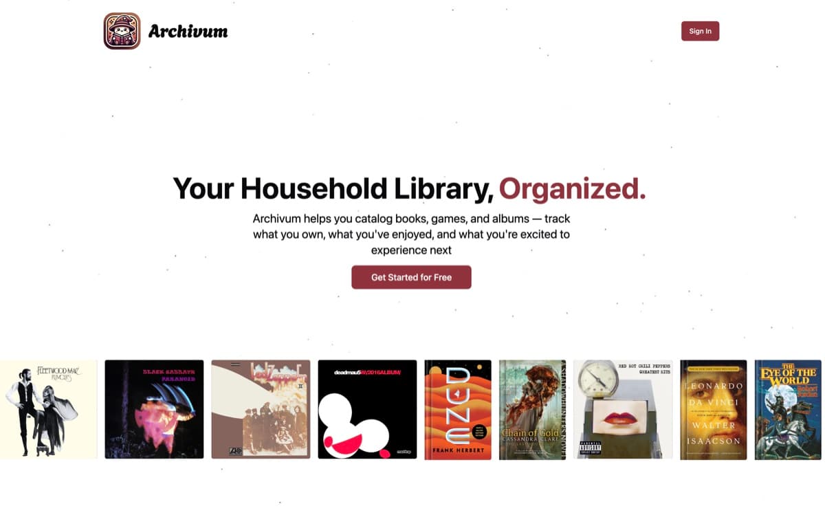 Archivum, an app for cataloging books, games, and records