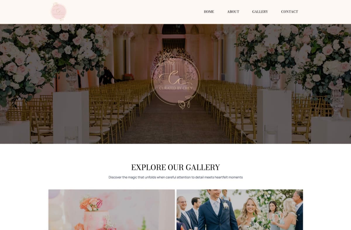 Home page of Curated By Chey, a wedding and event planning business